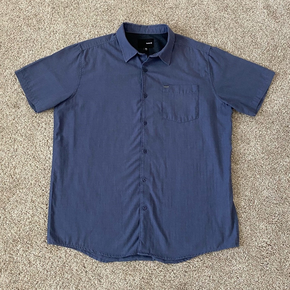 Mens Hurley button down casual blue collar shirt size XL